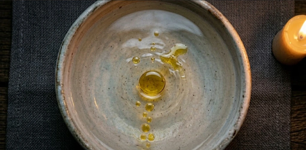 Olive oil in the water in the bowl