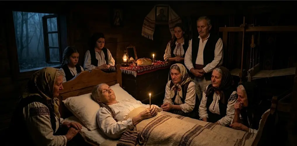 Dead person in the room with family around