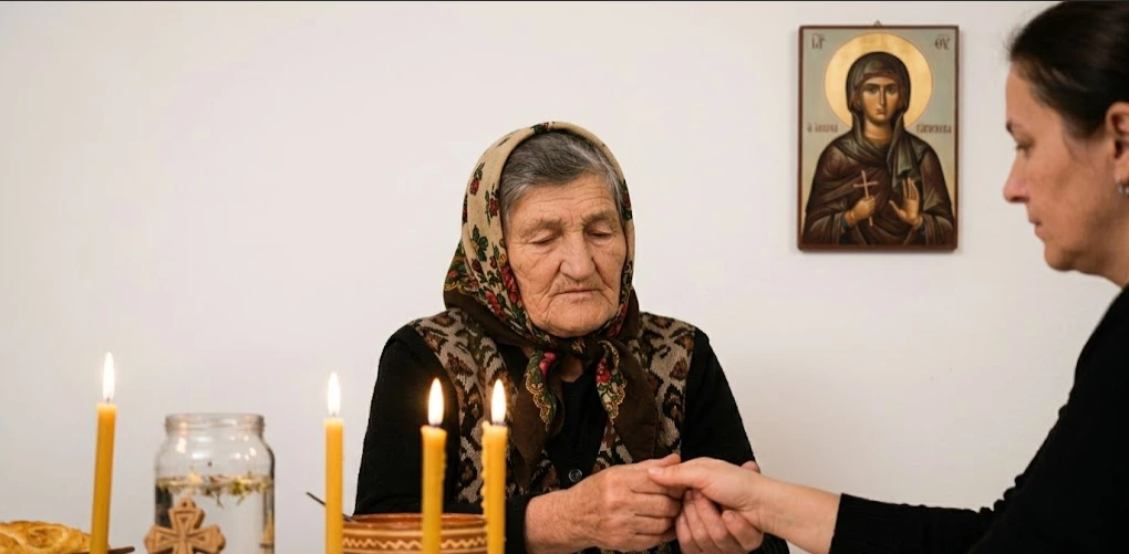 Vračara helping a woman in the room